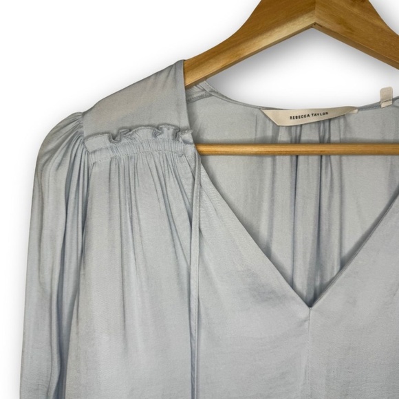 Rebecca Taylor Sateen Tie Top Sky Blue - Picture 2 of 9